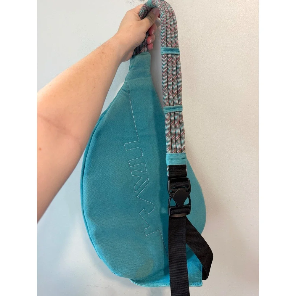 Kavu Rope Bag Turquoise Blue Canvas Sling Backpack Adjustable Rope Strap